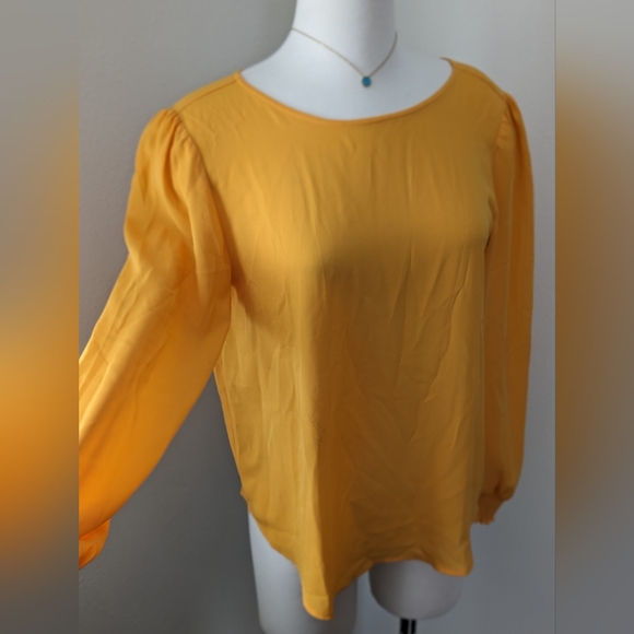 LOFT Bright Yellow / Gold long sleeve blouse / top - Picture 2 of 7